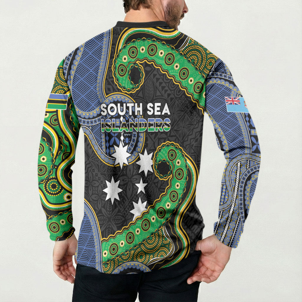South Sea Islanders And Fiji Button Sweatshirt Fijian Coat Of Arms And Southern Cross