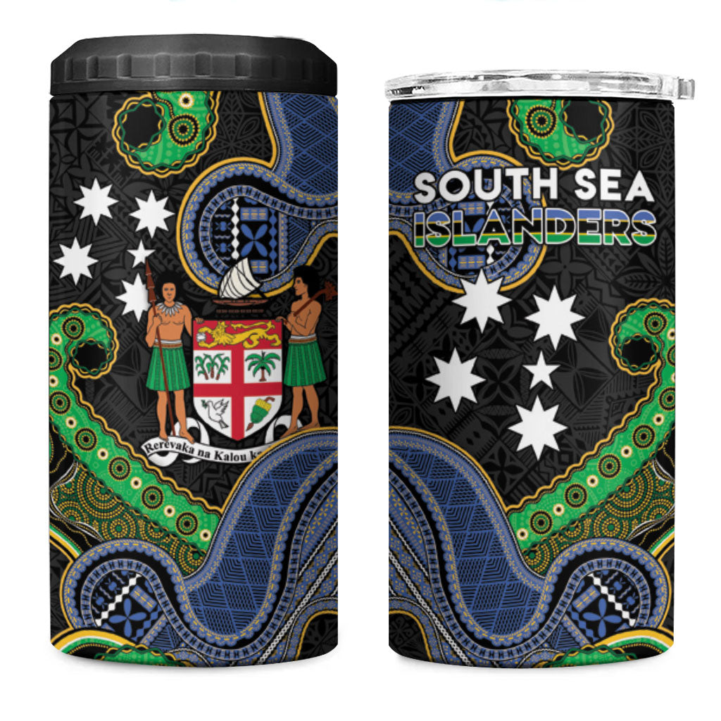 South Sea Islanders And Fiji 4 in 1 Can Cooler Tumbler Fijian Coat Of Arms And Southern Cross