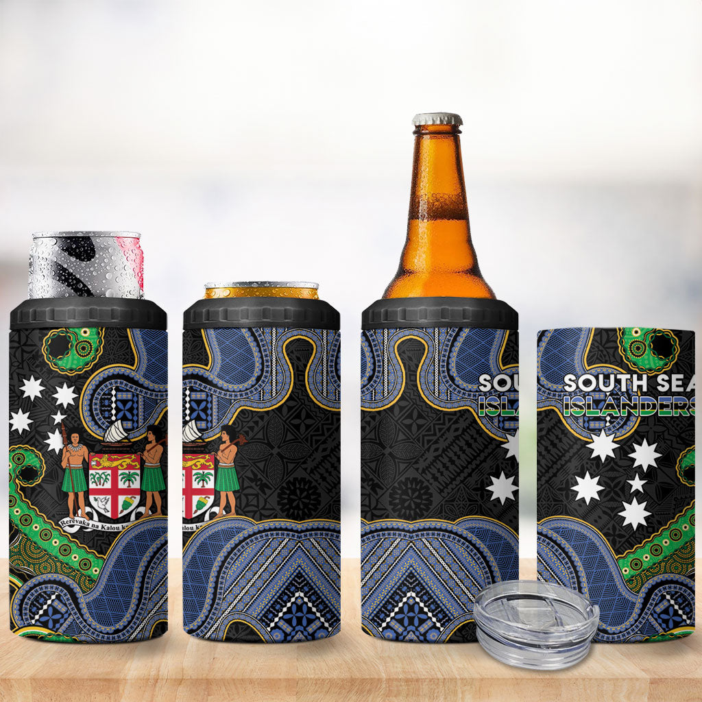 South Sea Islanders And Fiji 4 in 1 Can Cooler Tumbler Fijian Coat Of Arms And Southern Cross