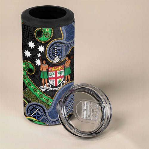 South Sea Islanders And Fiji 4 in 1 Can Cooler Tumbler Fijian Coat Of Arms And Southern Cross