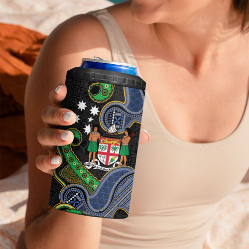 South Sea Islanders And Fiji 4 in 1 Can Cooler Tumbler Fijian Coat Of Arms And Southern Cross