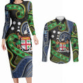 South Sea Islanders And Fiji Couples Matching Long Sleeve Bodycon Dress and Long Sleeve Button Shirt Fijian Coat Of Arms And Southern Cross