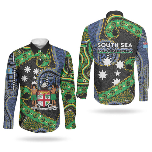South Sea Islanders And Fiji Couples Matching Long Sleeve Bodycon Dress and Long Sleeve Button Shirt Fijian Coat Of Arms And Southern Cross