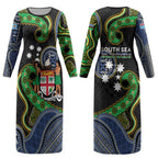 South Sea Islanders And Fiji Couples Matching Long Sleeve Bodycon Dress and Long Sleeve Button Shirt Fijian Coat Of Arms And Southern Cross