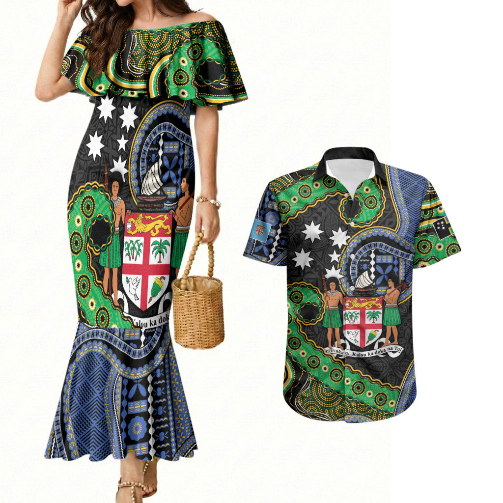 South Sea Islanders And Fiji Couples Matching Mermaid Dress and Hawaiian Shirt Fijian Coat Of Arms And Southern Cross
