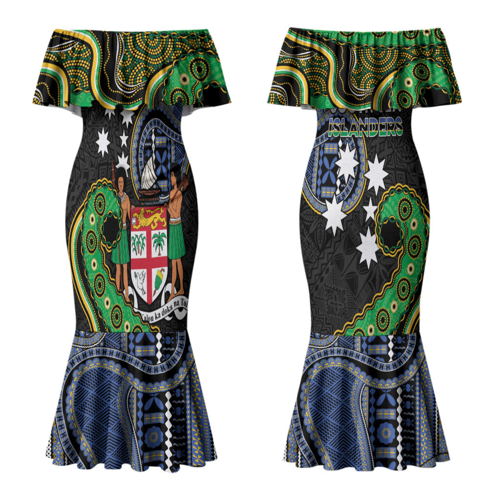 South Sea Islanders And Fiji Couples Matching Mermaid Dress and Hawaiian Shirt Fijian Coat Of Arms And Southern Cross