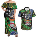 South Sea Islanders And Fiji Couples Matching Off Shoulder Maxi Dress and Hawaiian Shirt Fijian Coat Of Arms And Southern Cross