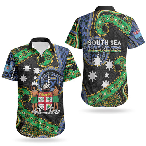 South Sea Islanders And Fiji Couples Matching Off Shoulder Maxi Dress and Hawaiian Shirt Fijian Coat Of Arms And Southern Cross