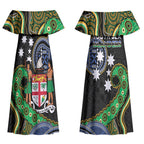 South Sea Islanders And Fiji Couples Matching Off Shoulder Maxi Dress and Hawaiian Shirt Fijian Coat Of Arms And Southern Cross