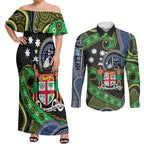 South Sea Islanders And Fiji Couples Matching Off Shoulder Maxi Dress and Long Sleeve Button Shirt Fijian Coat Of Arms And Southern Cross