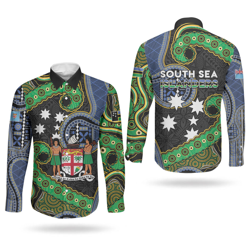 South Sea Islanders And Fiji Couples Matching Off Shoulder Maxi Dress and Long Sleeve Button Shirt Fijian Coat Of Arms And Southern Cross