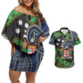 South Sea Islanders And Fiji Couples Matching Off Shoulder Short Dress and Hawaiian Shirt Fijian Coat Of Arms And Southern Cross