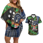South Sea Islanders And Fiji Couples Matching Off Shoulder Short Dress and Hawaiian Shirt Fijian Coat Of Arms And Southern Cross