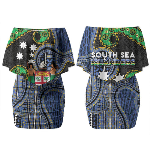 South Sea Islanders And Fiji Couples Matching Off Shoulder Short Dress and Hawaiian Shirt Fijian Coat Of Arms And Southern Cross