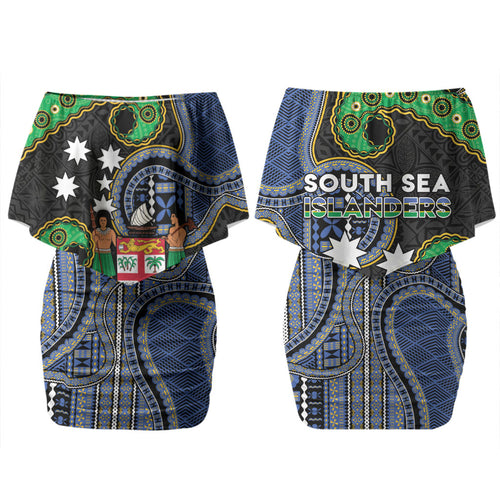 South Sea Islanders And Fiji Couples Matching Off Shoulder Short Dress and Long Sleeve Button Shirt Fijian Coat Of Arms And Southern Cross