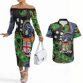 South Sea Islanders And Fiji Couples Matching Off The Shoulder Long Sleeve Dress and Hawaiian Shirt Fijian Coat Of Arms And Southern Cross