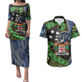 South Sea Islanders And Fiji Couples Matching Puletasi and Hawaiian Shirt Fijian Coat Of Arms And Southern Cross