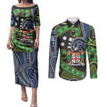South Sea Islanders And Fiji Couples Matching Puletasi and Long Sleeve Button Shirt Fijian Coat Of Arms And Southern Cross