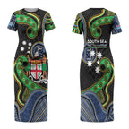 South Sea Islanders And Fiji Couples Matching Short Sleeve Bodycon Dress and Hawaiian Shirt Fijian Coat Of Arms And Southern Cross