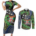 South Sea Islanders And Fiji Couples Matching Short Sleeve Bodycon Dress and Long Sleeve Button Shirt Fijian Coat Of Arms And Southern Cross