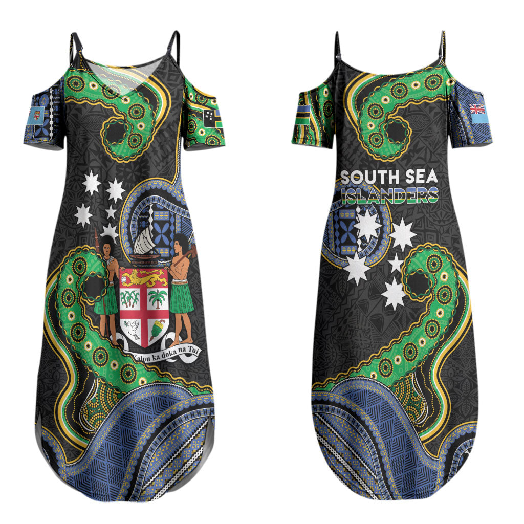 South Sea Islanders And Fiji Couples Matching Summer Maxi Dress and Hawaiian Shirt Fijian Coat Of Arms And Southern Cross