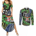 South Sea Islanders And Fiji Couples Matching Summer Maxi Dress and Long Sleeve Button Shirt Fijian Coat Of Arms And Southern Cross