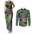 South Sea Islanders And Fiji Couples Matching Tank Maxi Dress and Long Sleeve Button Shirt Fijian Coat Of Arms And Southern Cross