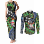 South Sea Islanders And Fiji Couples Matching Tank Maxi Dress and Long Sleeve Button Shirt Fijian Coat Of Arms And Southern Cross