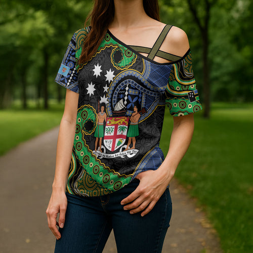 South Sea Islanders And Fiji Cross Shoulder Shirt Fijian Coat Of Arms And Southern Cross