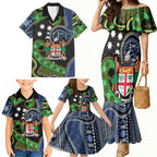 South Sea Islanders And Fiji Family Matching Mermaid Dress and Hawaiian Shirt Fijian Coat Of Arms And Southern Cross