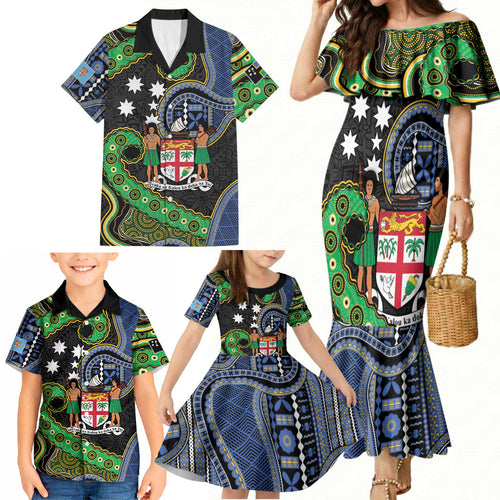 South Sea Islanders And Fiji Family Matching Mermaid Dress and Hawaiian Shirt Fijian Coat Of Arms And Southern Cross