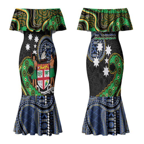 South Sea Islanders And Fiji Family Matching Mermaid Dress and Hawaiian Shirt Fijian Coat Of Arms And Southern Cross