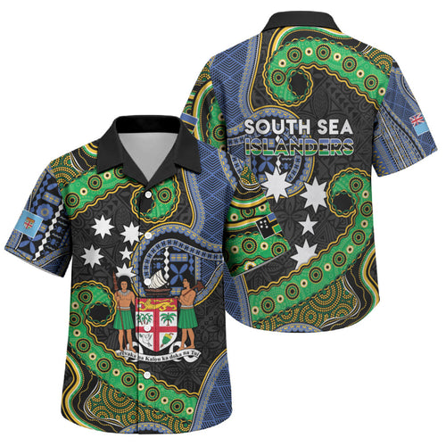 South Sea Islanders And Fiji Family Matching Off Shoulder Short Dress and Hawaiian Shirt Fijian Coat Of Arms And Southern Cross