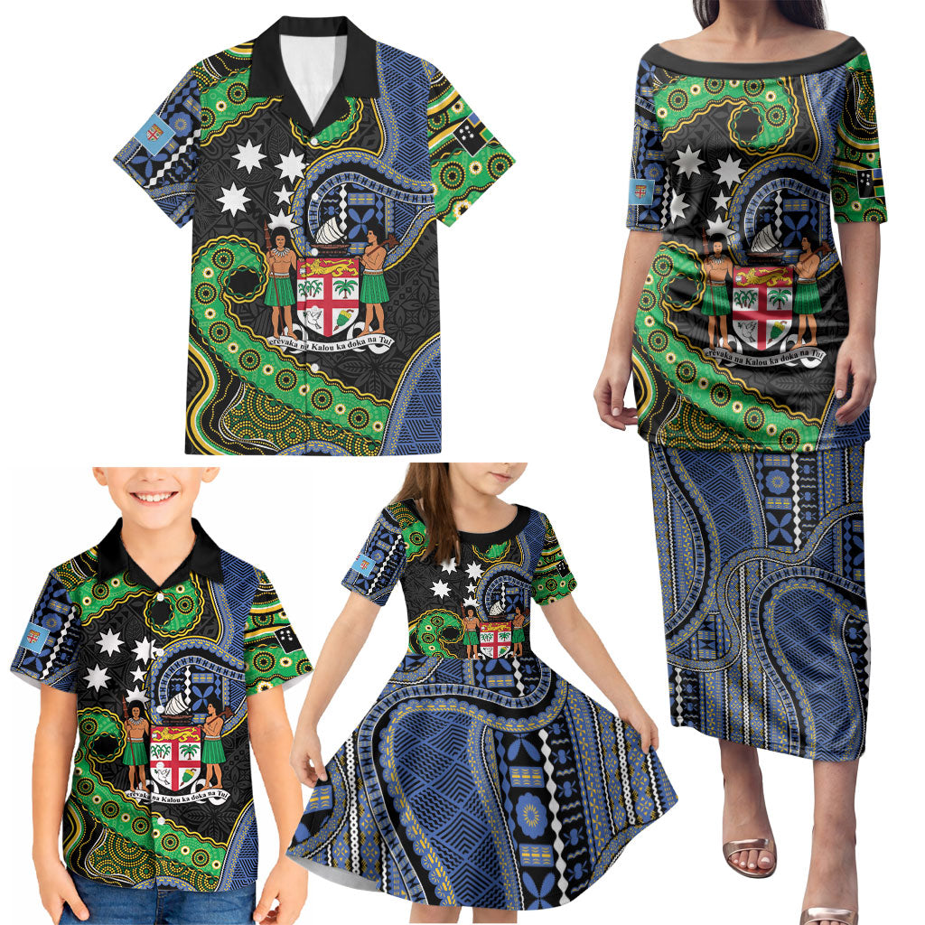 South Sea Islanders And Fiji Family Matching Puletasi and Hawaiian Shirt Fijian Coat Of Arms And Southern Cross