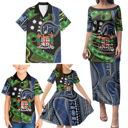 South Sea Islanders And Fiji Family Matching Puletasi and Hawaiian Shirt Fijian Coat Of Arms And Southern Cross