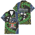 South Sea Islanders And Fiji Family Matching Short Sleeve Bodycon Dress and Hawaiian Shirt Fijian Coat Of Arms And Southern Cross