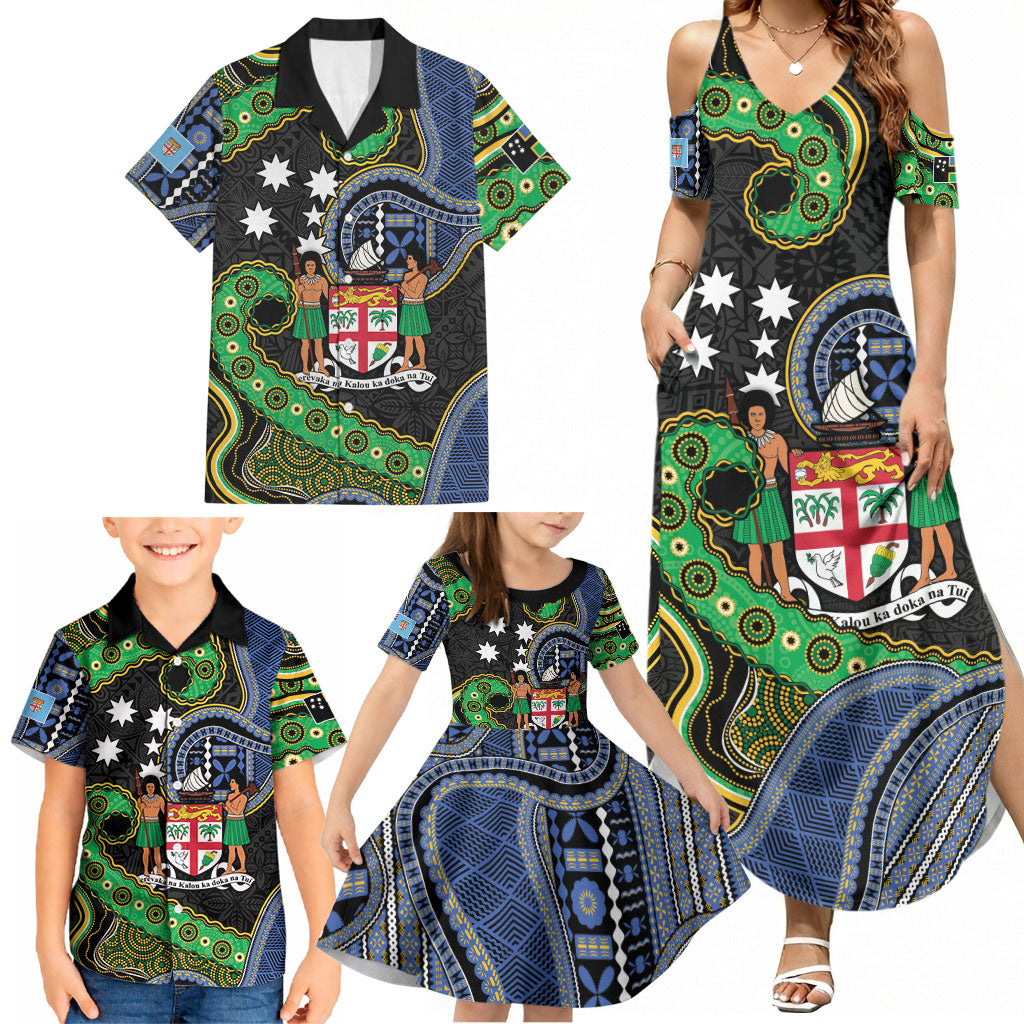 South Sea Islanders And Fiji Family Matching Summer Maxi Dress and Hawaiian Shirt Fijian Coat Of Arms And Southern Cross