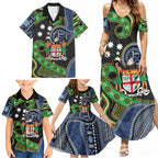 South Sea Islanders And Fiji Family Matching Summer Maxi Dress and Hawaiian Shirt Fijian Coat Of Arms And Southern Cross