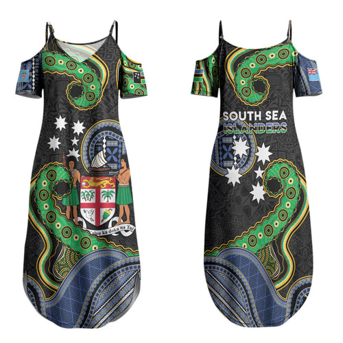 South Sea Islanders And Fiji Family Matching Summer Maxi Dress and Hawaiian Shirt Fijian Coat Of Arms And Southern Cross