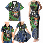 South Sea Islanders And Fiji Family Matching Tank Maxi Dress and Hawaiian Shirt Fijian Coat Of Arms And Southern Cross