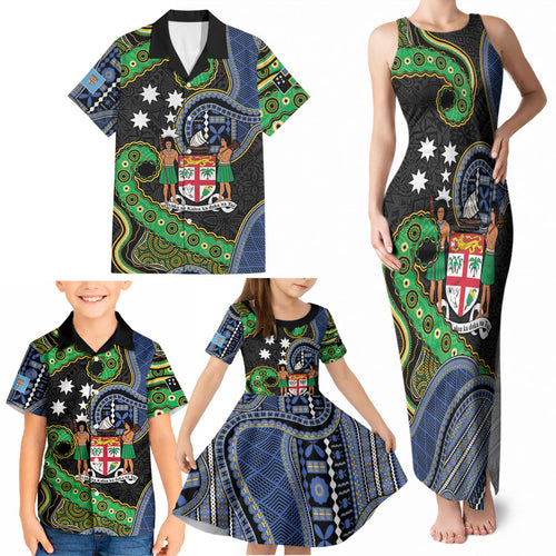 South Sea Islanders And Fiji Family Matching Tank Maxi Dress and Hawaiian Shirt Fijian Coat Of Arms And Southern Cross