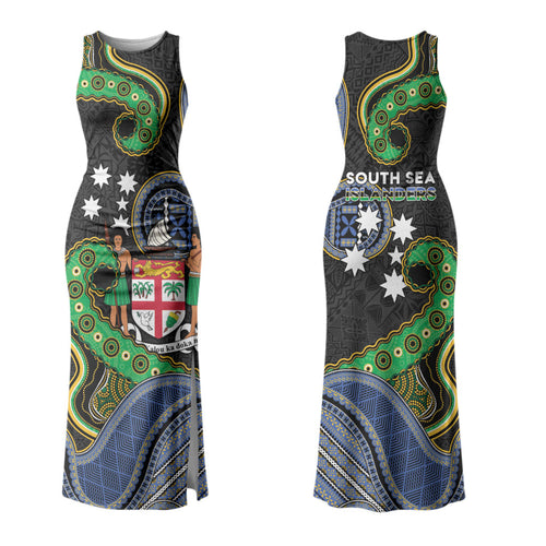 South Sea Islanders And Fiji Family Matching Tank Maxi Dress and Hawaiian Shirt Fijian Coat Of Arms And Southern Cross