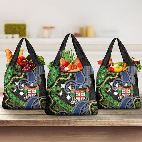 South Sea Islanders And Fiji Grocery Bag Fijian Coat Of Arms And Southern Cross
