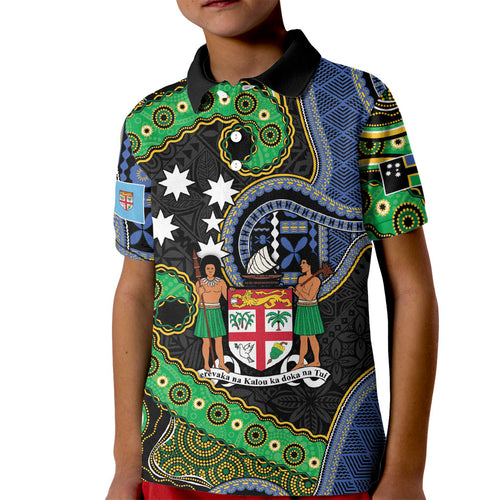 South Sea Islanders And Fiji Kid Polo Shirt Fijian Coat Of Arms And Southern Cross