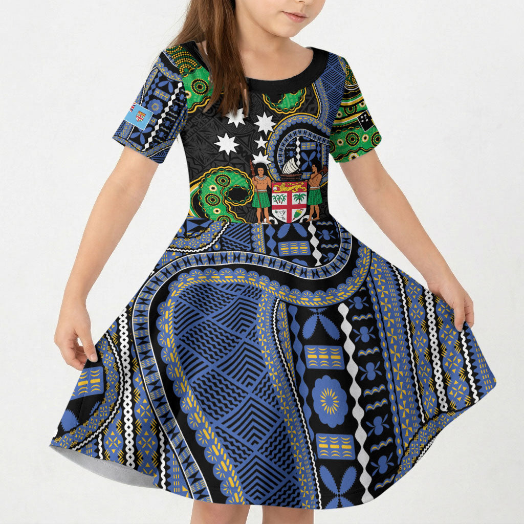 South Sea Islanders And Fiji Kid Short Sleeve Dress Fijian Coat Of Arms And Southern Cross