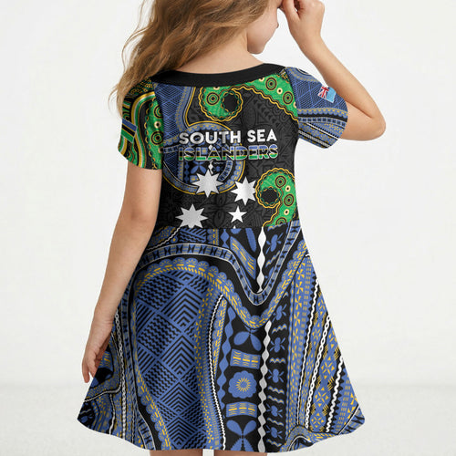 South Sea Islanders And Fiji Kid Short Sleeve Dress Fijian Coat Of Arms And Southern Cross