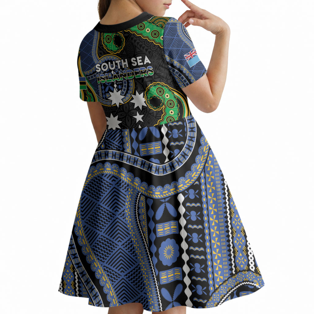 South Sea Islanders And Fiji Kid Short Sleeve Dress Fijian Coat Of Arms And Southern Cross