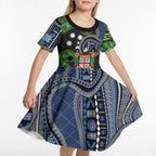 South Sea Islanders And Fiji Kid Short Sleeve Dress Fijian Coat Of Arms And Southern Cross