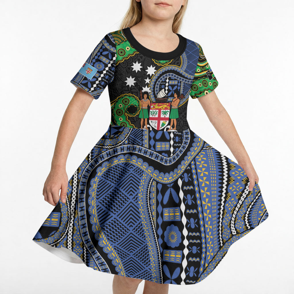 South Sea Islanders And Fiji Kid Short Sleeve Dress Fijian Coat Of Arms And Southern Cross