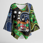 South Sea Islanders And Fiji Kimono Sleeve Blouse Fijian Coat Of Arms And Southern Cross